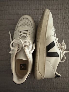 Veja V-10 Women’s White Leather Sneakers with Black V Logo
